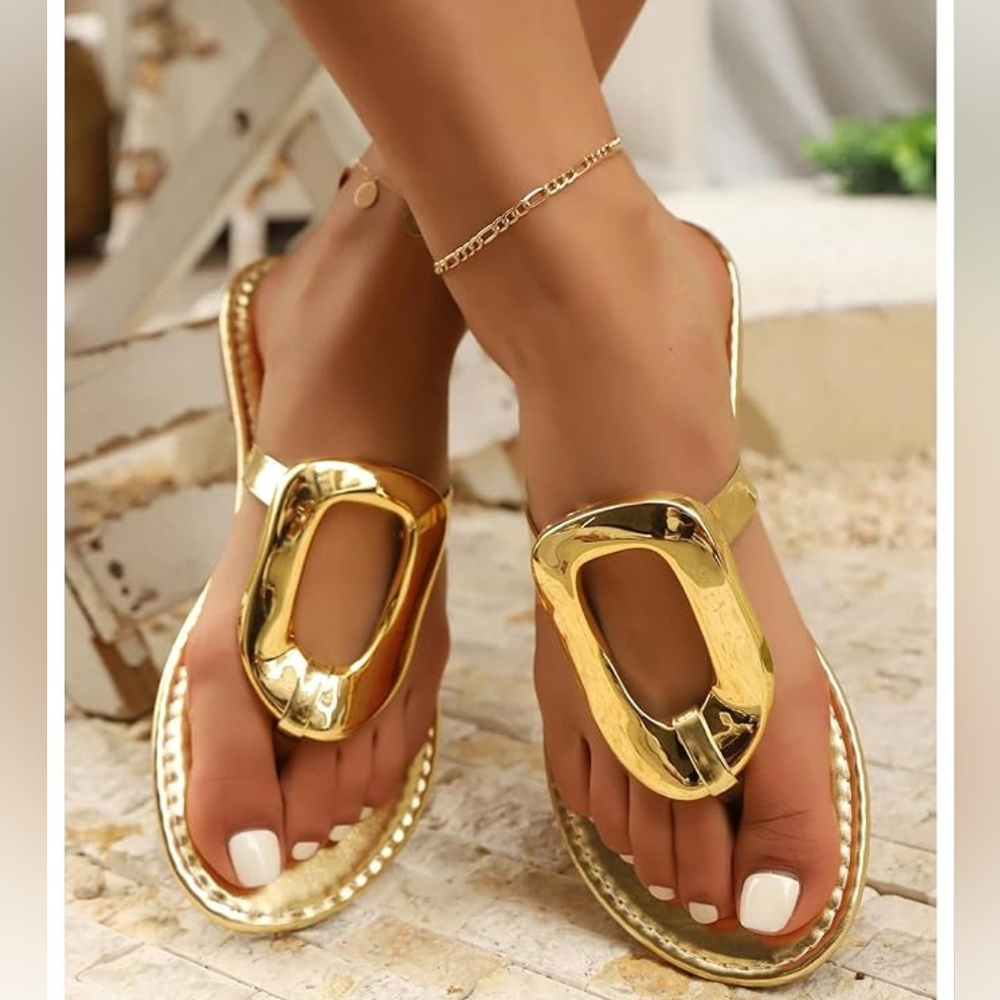 INC International Concepts Women's Yadira Open-Toe Flat Gold Sandals Size 7.5 - Picture 13 of 13